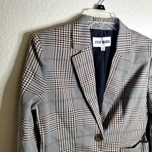 Steve Madden Talkshow Host Plaid Print Blazer sz S - Picture 3 of 9
